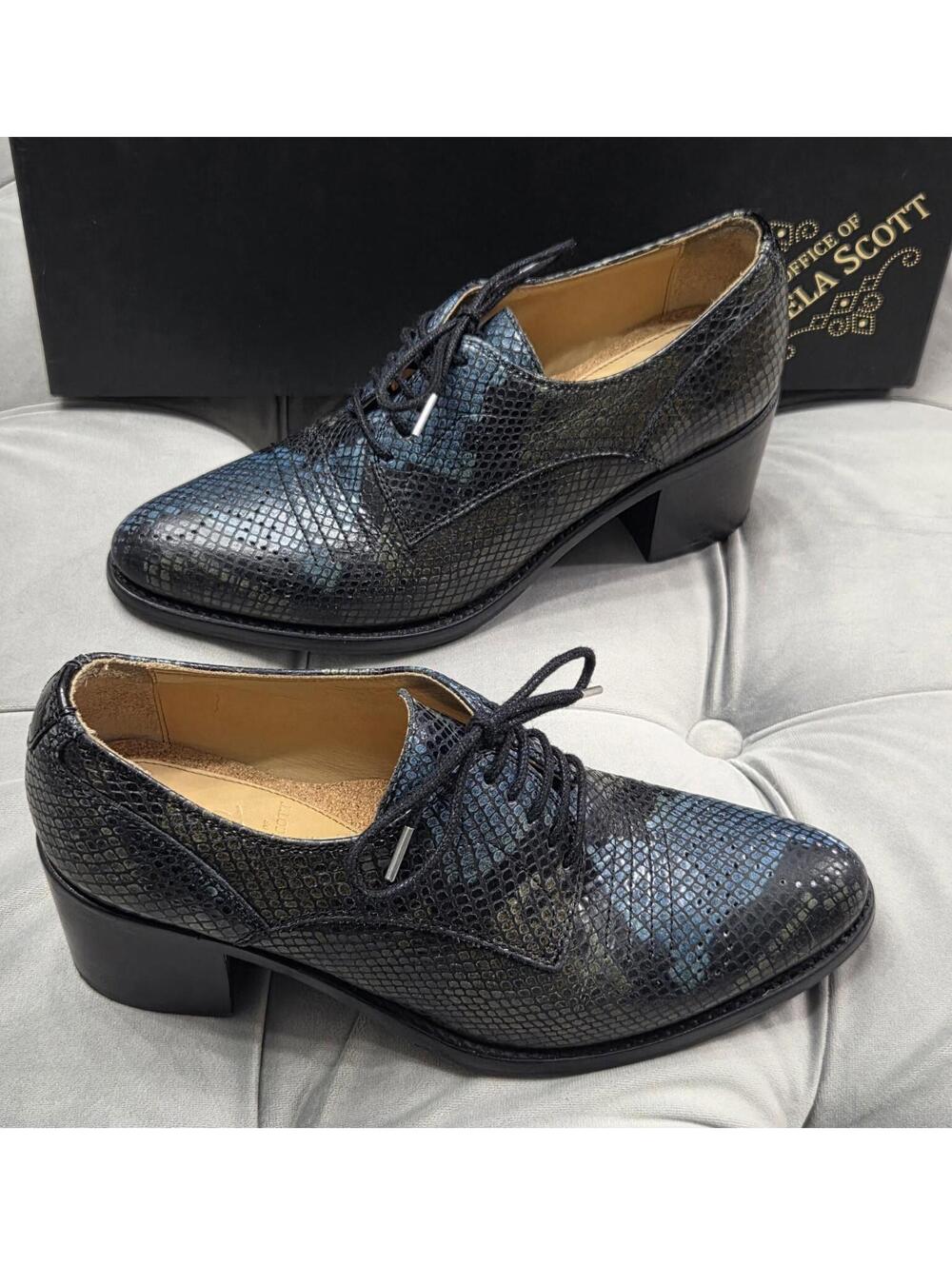 The Office of Angela Scott Miss Brooke Blue Snakeskin Heel Womens Shoes 36.5 6.5